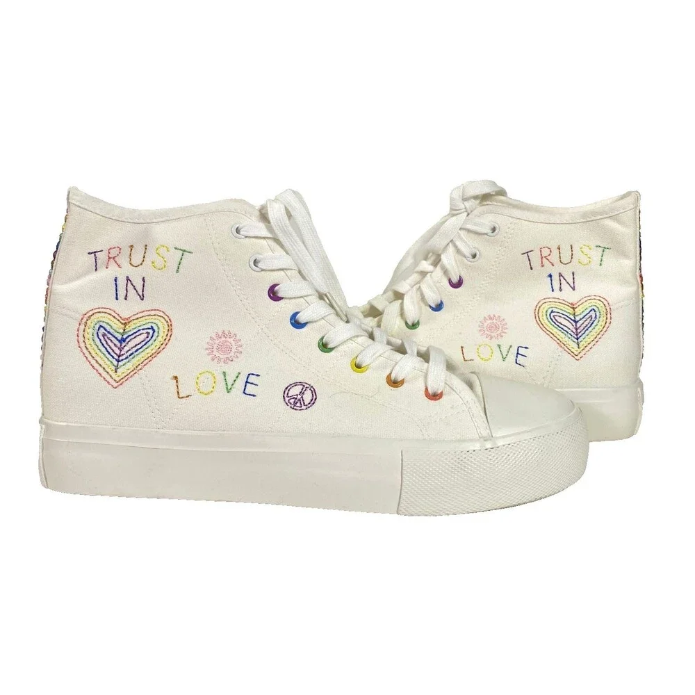 American Eagle Trust In Love High Top Sneakers Women Sz 10 Multicolor NWOT Read